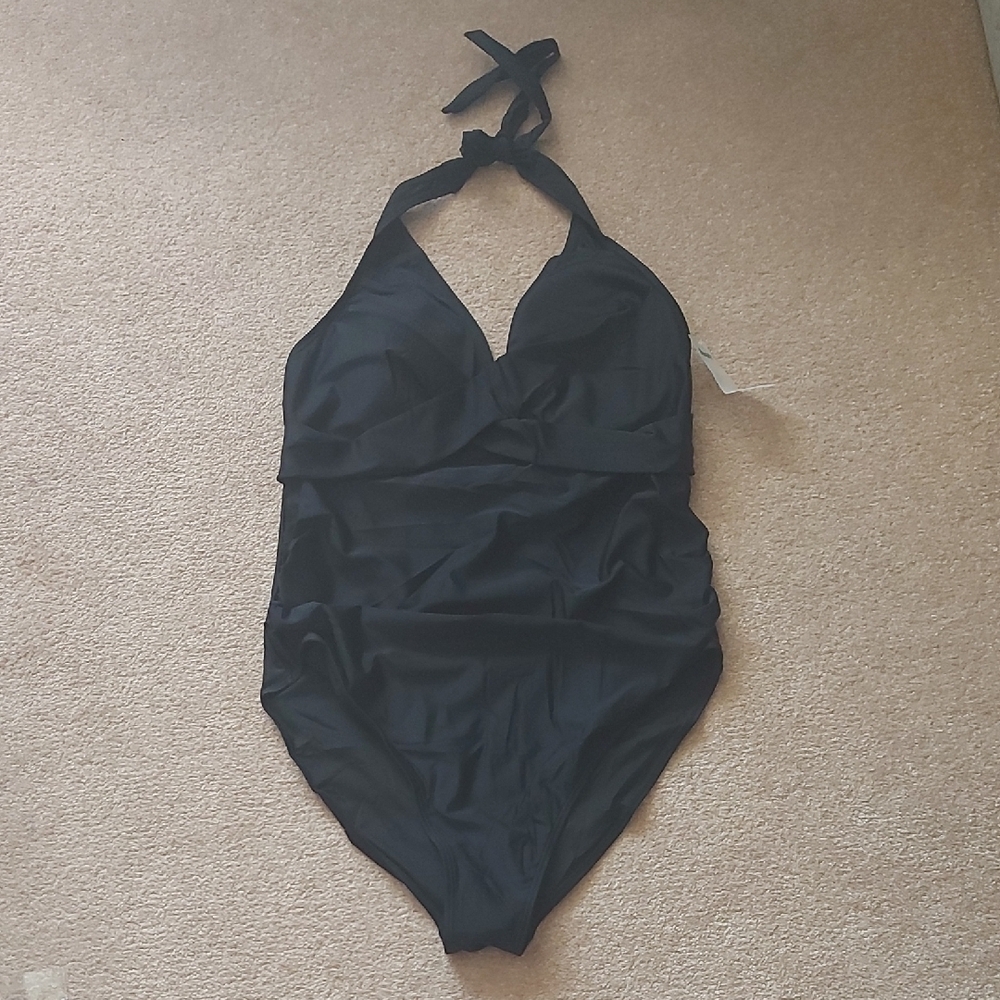 Chic Black Halter One-Piece Swimsuit